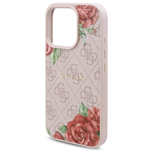 Husa MagSafe pentru Apple iPhone 16 Pro Max, Guess, 4G Flowers Print, Roz