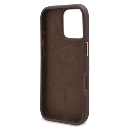 Husa MagSafe pentru Apple iPhone 16 Pro Max, Guess, 4G Logo Plate, Roz