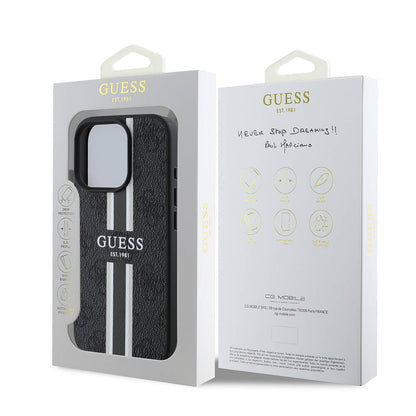 Husa MagSafe pentru Apple iPhone 16 Pro Max, Guess, 4G Printed Stripes, Neagra