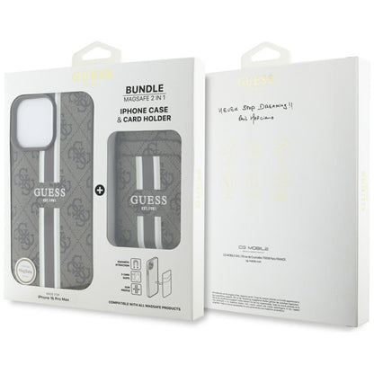 Husa MagSafe pentru Apple iPhone 16 Pro Max, Guess, Cardslot 4G Stripes , Maro