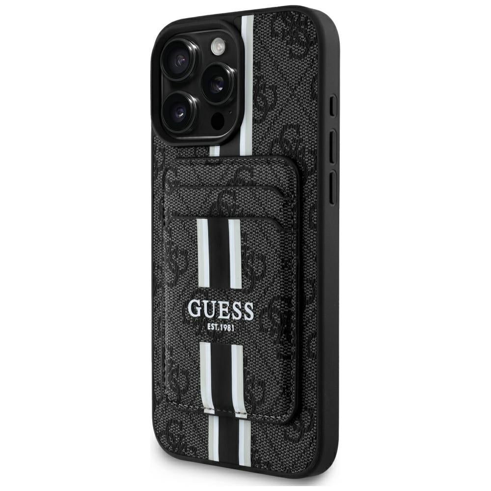 Husa MagSafe pentru Apple iPhone 16 Pro Max, Guess, Cardslot 4G Stripes , Neagra