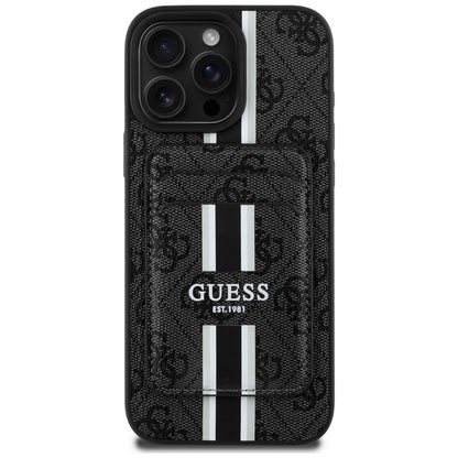 Husa MagSafe pentru Apple iPhone 16 Pro Max, Guess, Cardslot 4G Stripes , Neagra