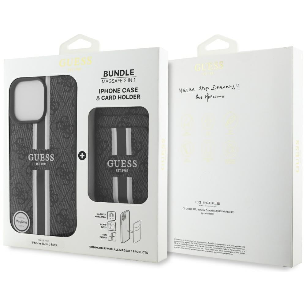 Husa MagSafe pentru Apple iPhone 16 Pro Max, Guess, Cardslot 4G Stripes , Neagra