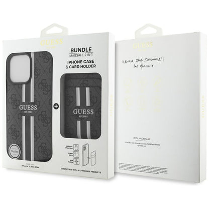 Husa MagSafe pentru Apple iPhone 16 Pro Max, Guess, Cardslot 4G Stripes , Neagra