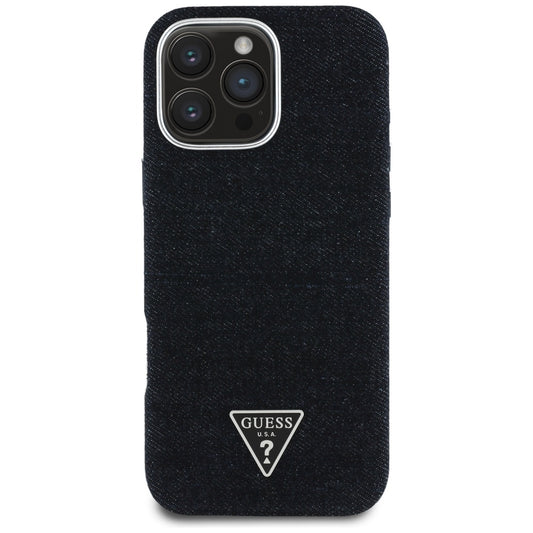Husa MagSafe pentru Apple iPhone 16 Pro Max, Guess, Denim Triangle Logo, Neagra