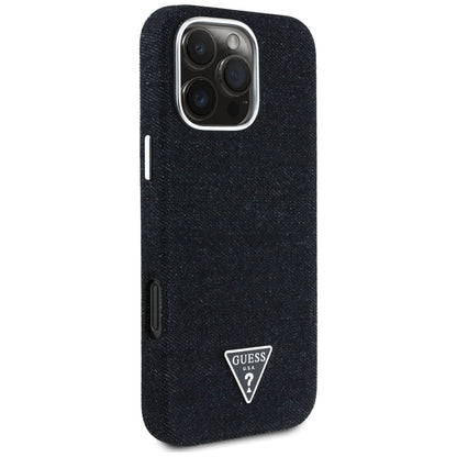 Husa MagSafe pentru Apple iPhone 16 Pro Max, Guess, Denim Triangle Logo, Neagra