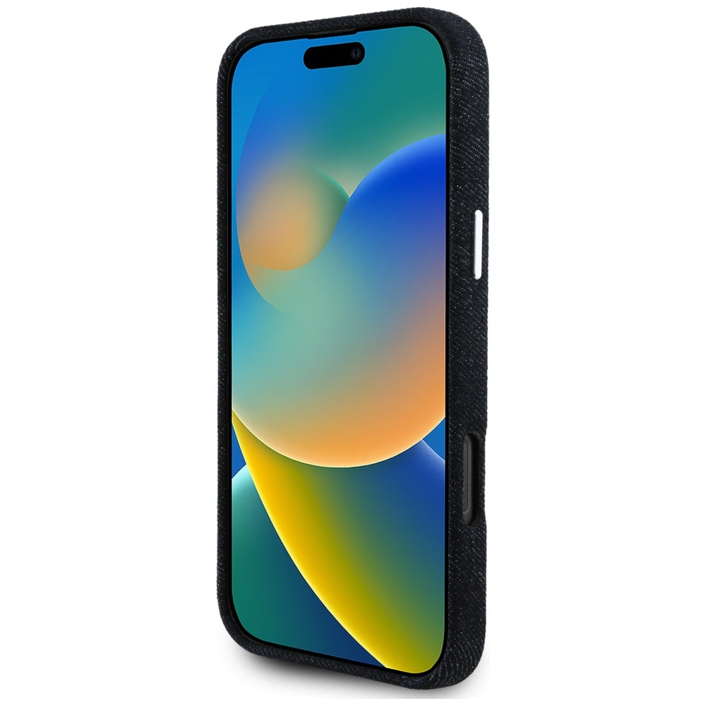 Husa MagSafe pentru Apple iPhone 16 Pro Max, Guess, Denim Triangle Logo, Neagra