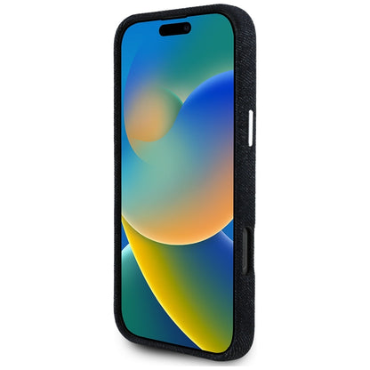 Husa MagSafe pentru Apple iPhone 16 Pro Max, Guess, Denim Triangle Logo, Neagra