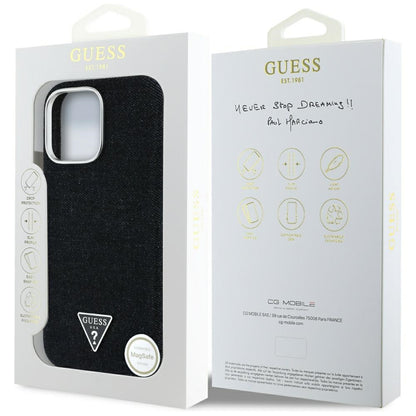 Husa MagSafe pentru Apple iPhone 16 Pro Max, Guess, Denim Triangle Logo, Neagra