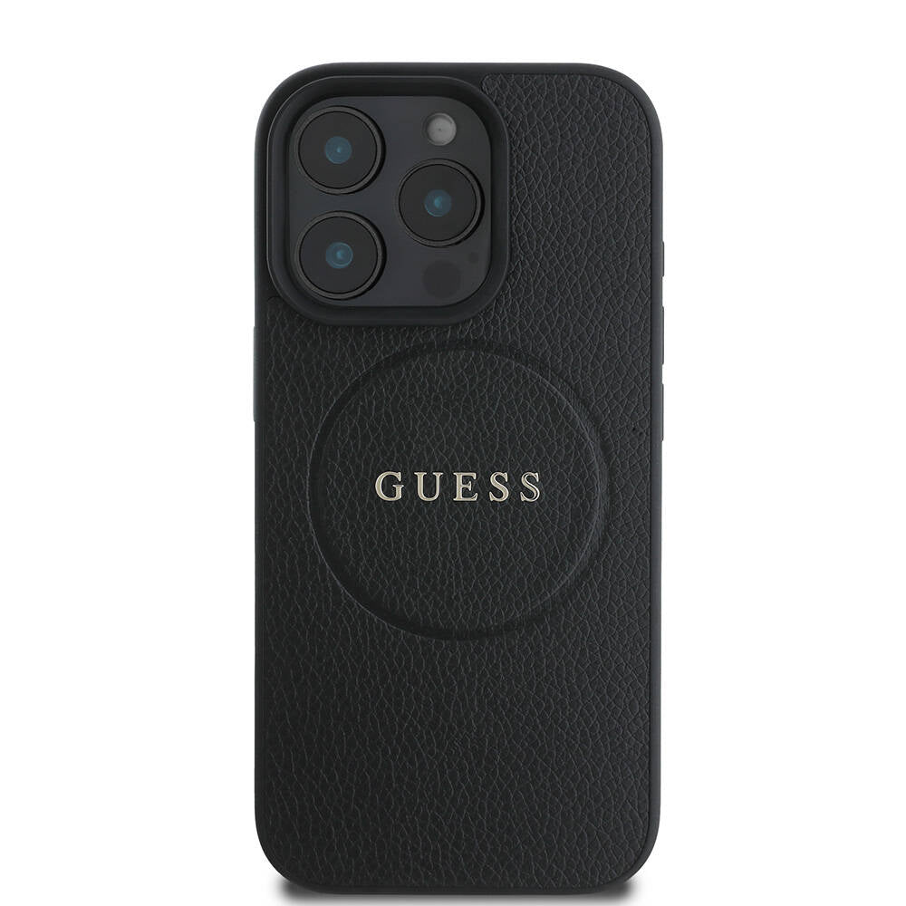 Husa MagSafe pentru Apple iPhone 16 Pro Max, Guess, Grained Gold Ring, Neagra