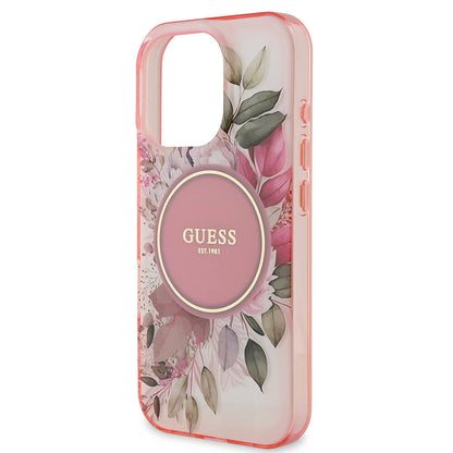 Husa MagSafe pentru Apple iPhone 16 Pro Max, Guess, IML Flower & Tonal Circle, Roz