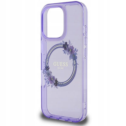 Husa MagSafe pentru Apple iPhone 16 Pro Max, Guess, IML Flowers Wreath, Mov