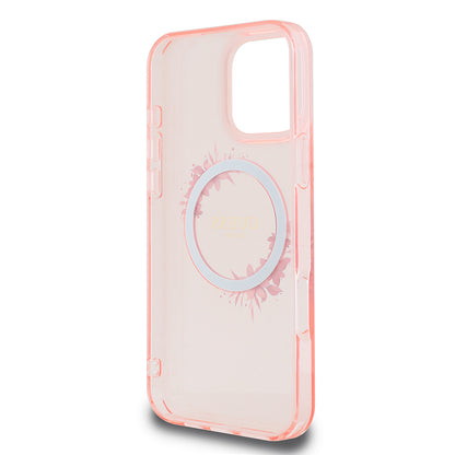 Husa MagSafe pentru Apple iPhone 16 Pro Max, Guess, IML Flowers Wreath, Roz
