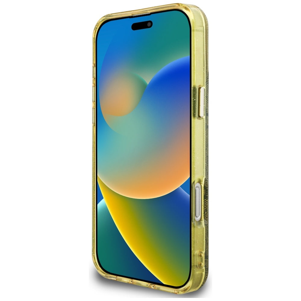 Husa MagSafe pentru Apple iPhone 16 Pro Max, Guess, IML Glitter 4G Circle Triangle, Maro