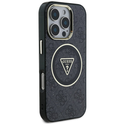 Husa MagSafe pentru Apple iPhone 16 Pro Max, Guess, IML Glitter 4G Circle Triangle, Neagra