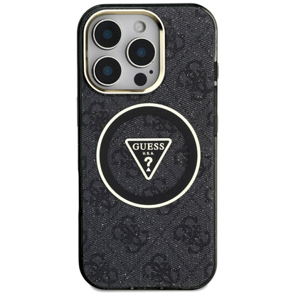 Husa MagSafe pentru Apple iPhone 16 Pro Max, Guess, IML Glitter 4G Circle Triangle, Neagra