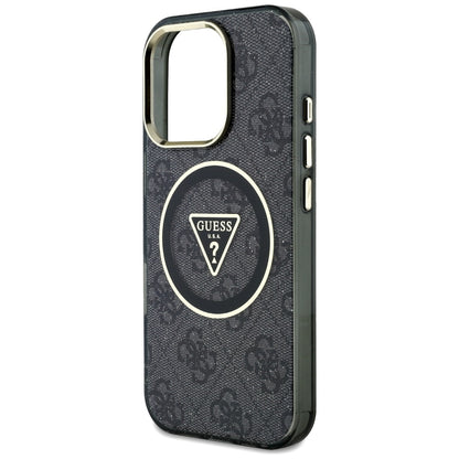 Husa MagSafe pentru Apple iPhone 16 Pro Max, Guess, IML Glitter 4G Circle Triangle, Neagra