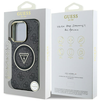 Husa MagSafe pentru Apple iPhone 16 Pro Max, Guess, IML Glitter 4G Circle Triangle, Neagra