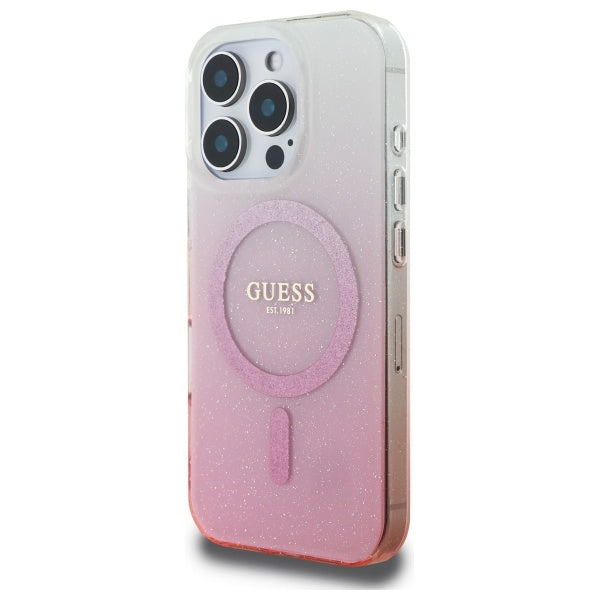 Husa MagSafe pentru Apple iPhone 16 Pro Max, Guess, IML Glitter Gradient, Roz