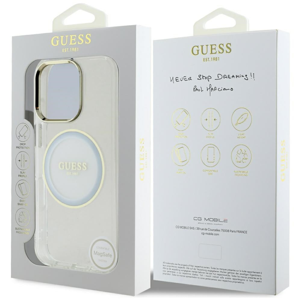 Husa MagSafe pentru Apple iPhone 16 Pro Max, Guess, IML Metal Colored Circle, Alba