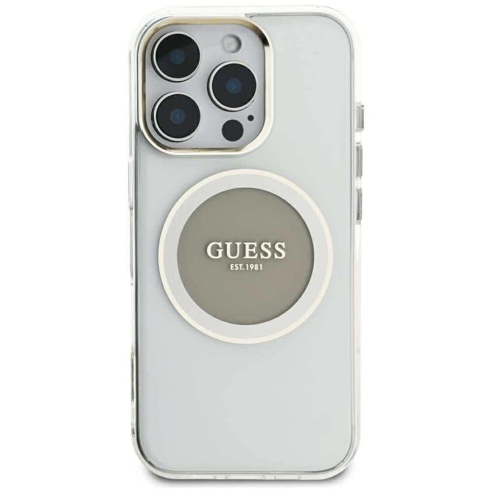 Husa MagSafe pentru Apple iPhone 16 Pro Max, Guess, IML Metal Colored Circle, Gri