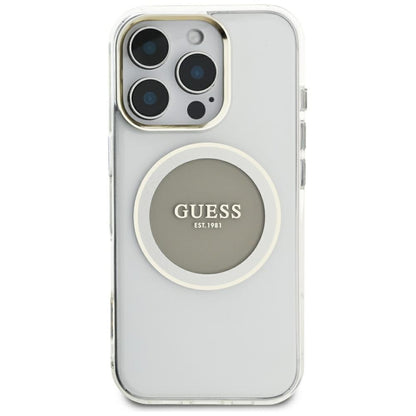 Husa MagSafe pentru Apple iPhone 16 Pro Max, Guess, IML Metal Colored Circle, Gri