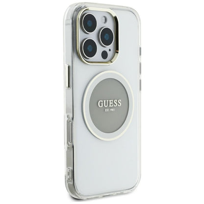 Husa MagSafe pentru Apple iPhone 16 Pro Max, Guess, IML Metal Colored Circle, Gri