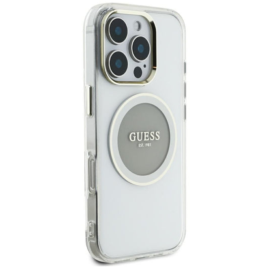 Husa MagSafe pentru Apple iPhone 16 Pro Max, Guess, IML Metal Colored Circle, Gri