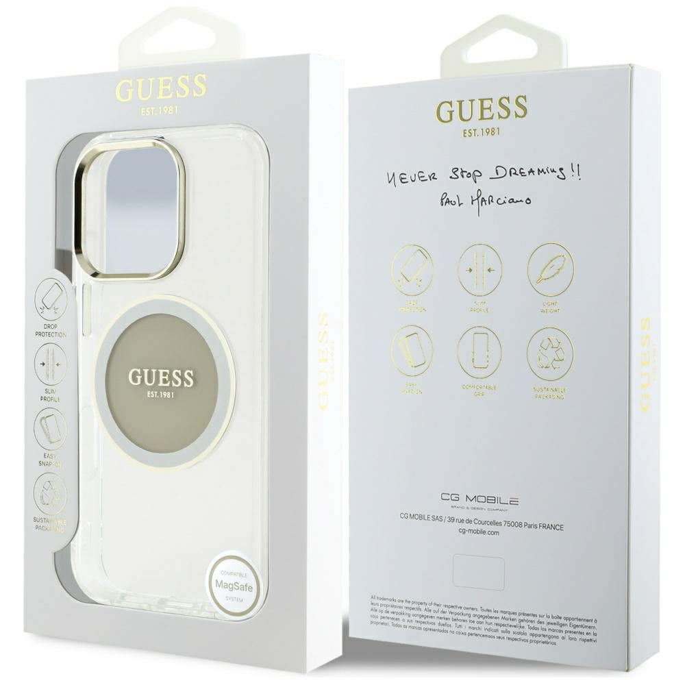 Husa MagSafe pentru Apple iPhone 16 Pro Max, Guess, IML Metal Colored Circle, Gri