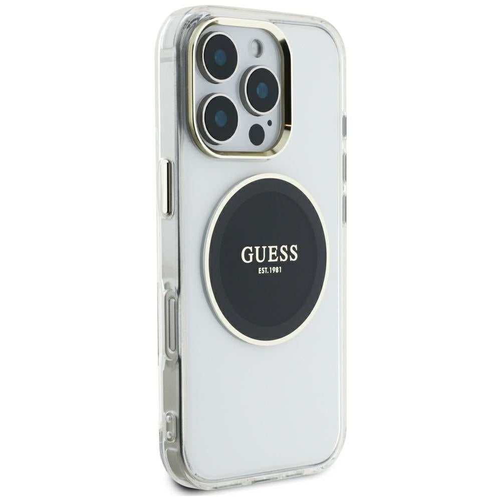 Husa MagSafe pentru Apple iPhone 16 Pro Max, Guess, IML Metal Colored Circle, Neagra