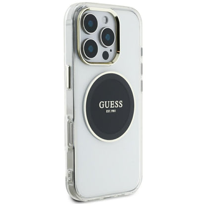 Husa MagSafe pentru Apple iPhone 16 Pro Max, Guess, IML Metal Colored Circle, Neagra