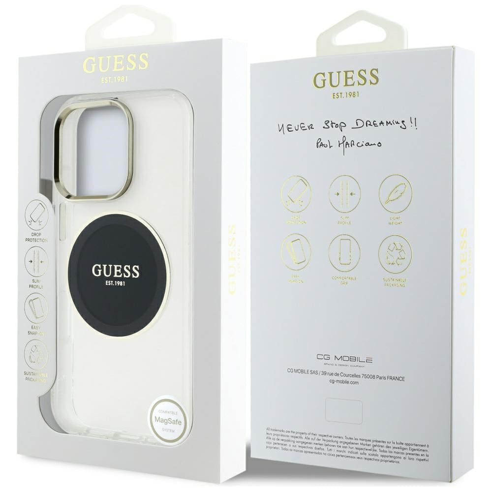 Husa MagSafe pentru Apple iPhone 16 Pro Max, Guess, IML Metal Colored Circle, Neagra