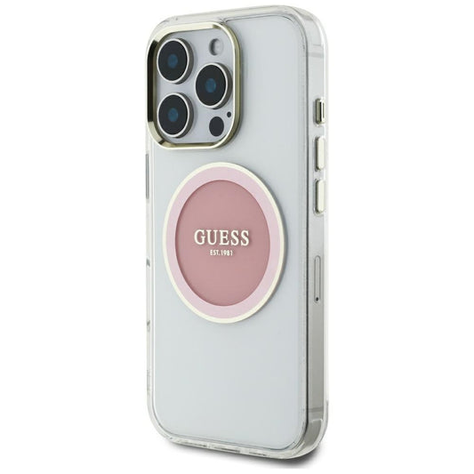 Husa MagSafe pentru Apple iPhone 16 Pro Max, Guess, IML Metal Colored Circle, Roz