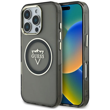 Husa MagSafe pentru Apple iPhone 16 Pro Max, Guess, IML Metal Mountain Logo, Neagra