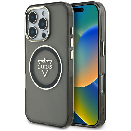 Husa MagSafe pentru Apple iPhone 16 Pro Max, Guess, IML Metal Mountain Logo, Neagra