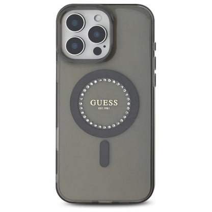 Husa MagSafe pentru Apple iPhone 16 Pro Max, Guess, IML Rhinestone, Neagra