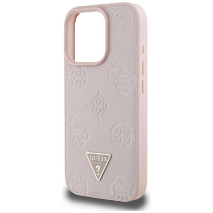 Husa MagSafe pentru Apple iPhone 16 Pro Max, Guess, Peony Grained Hot Stamp Triangle, Roz