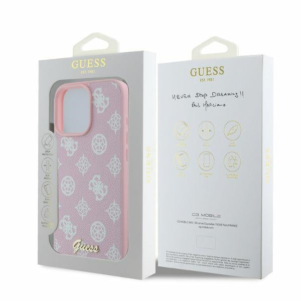 Husa MagSafe pentru Apple iPhone 16 Pro Max, Guess, Peony Script, Roz