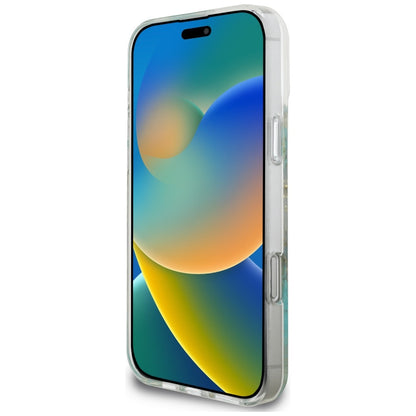 Husa MagSafe pentru Apple iPhone 16 Pro Max, Guess, Resin Flowers and Glitter, Turcoaz