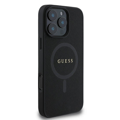 Husa MagSafe pentru Apple iPhone 16 Pro Max, Guess, Saffiano Classic Logo, Neagra