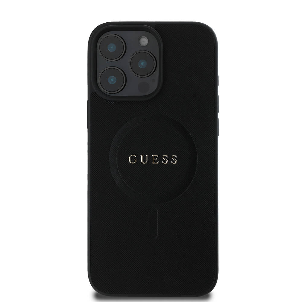 Husa MagSafe pentru Apple iPhone 16 Pro Max, Guess, Saffiano Classic Logo, Neagra