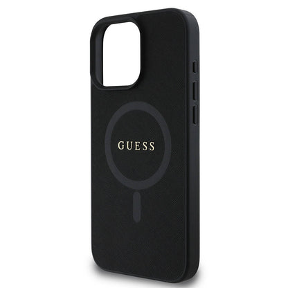 Husa MagSafe pentru Apple iPhone 16 Pro Max, Guess, Saffiano Classic Logo, Neagra
