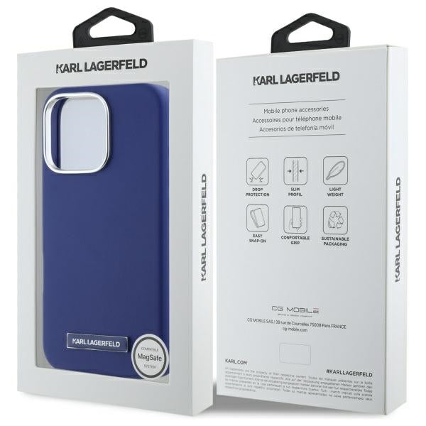 Husa MagSafe pentru Apple iPhone 16 Pro Max, Karl Lagerfeld, FW Metal Plate, Albastra