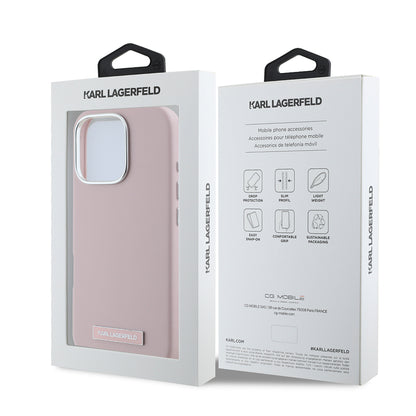 Husa MagSafe pentru Apple iPhone 16 Pro Max, Karl Lagerfeld, FW Metal Plate, Roz