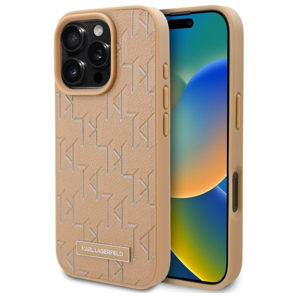 Husa MagSafe pentru Apple iPhone 16 Pro Max, Karl Lagerfeld, Hot Stamp, Bej