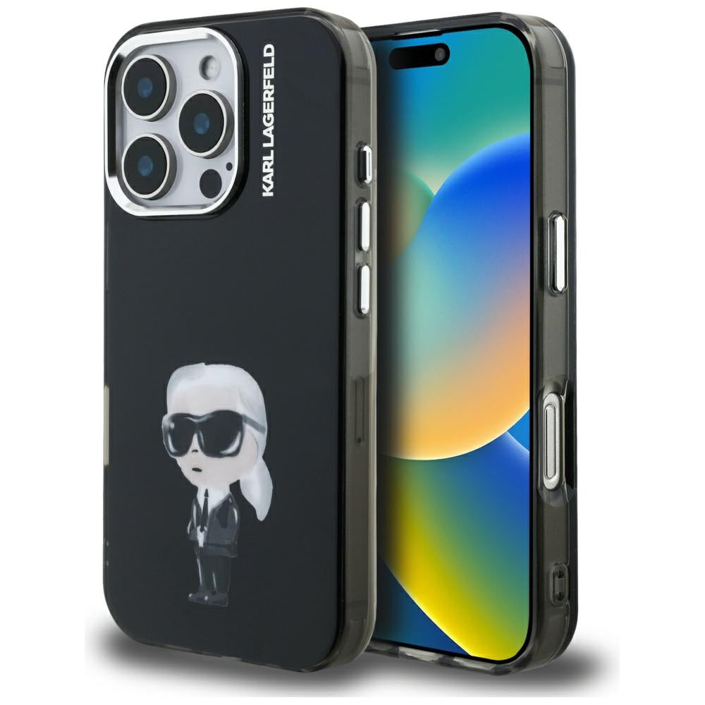 Husa MagSafe pentru Apple iPhone 16 Pro Max, Karl Lagerfeld, IML Aquarelle Logo Karl, Neagra