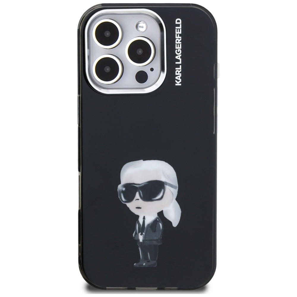 Husa MagSafe pentru Apple iPhone 16 Pro Max, Karl Lagerfeld, IML Aquarelle Logo Karl, Neagra