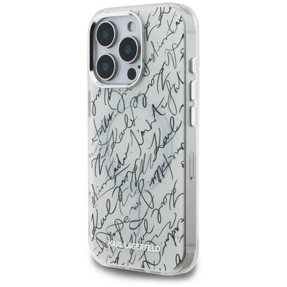 Husa MagSafe pentru Apple iPhone 16 Pro Max, Karl Lagerfeld, IML Karl Script Pattern, Alba