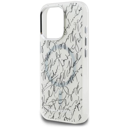 Husa MagSafe pentru Apple iPhone 16 Pro Max, Karl Lagerfeld, IML Karl Script Pattern, Alba