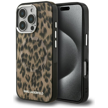 Husa MagSafe pentru Apple iPhone 16 Pro Max, Karl Lagerfeld, IML Leopard Pattern, Maro